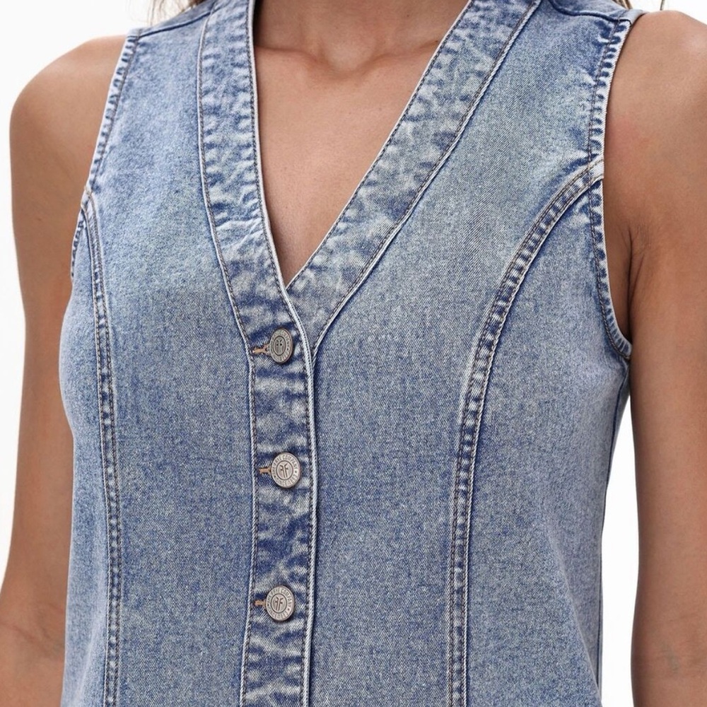 Stylish Frye Blue Denim Mini Dress Size Medium NWT - Picture 3 of 7
